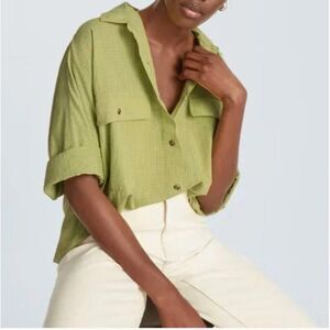 Everlane Sz XS The Cotton Tourist Shirt Oversized Button Down Green Short Sleeve